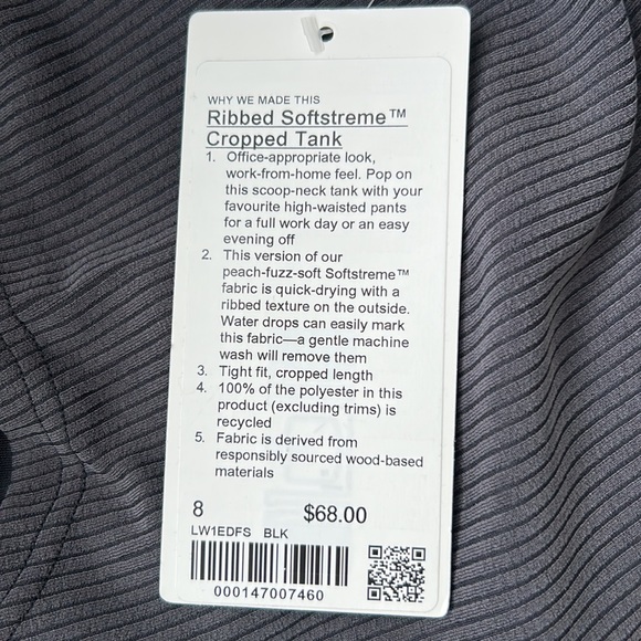 ❌SOLD❌Lululemon | Ribbed Softstreme Cropped Tank - Picture 10 of 11